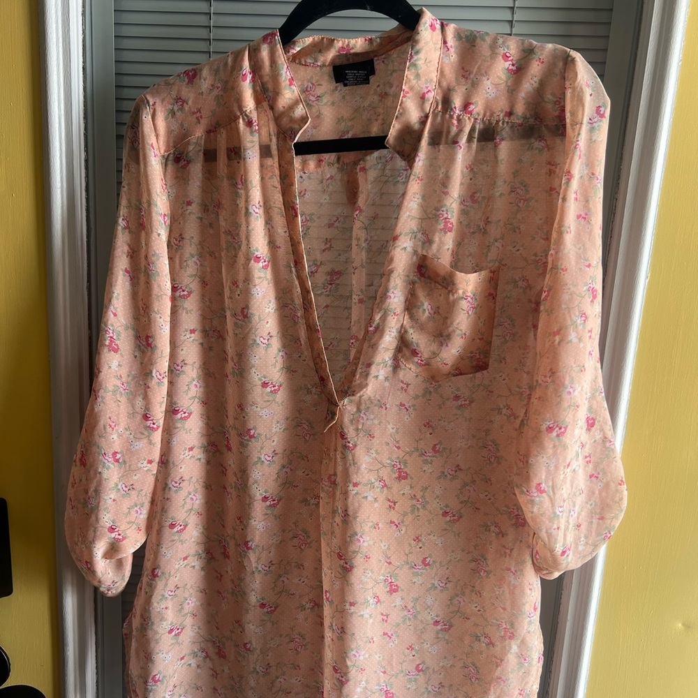 RUE 21 | Womens L | Sheer 3/4 Sleeve | Floral Tunic Shirt